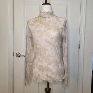 Pilcro Green & Beige Tropical Sheer Mesh Top